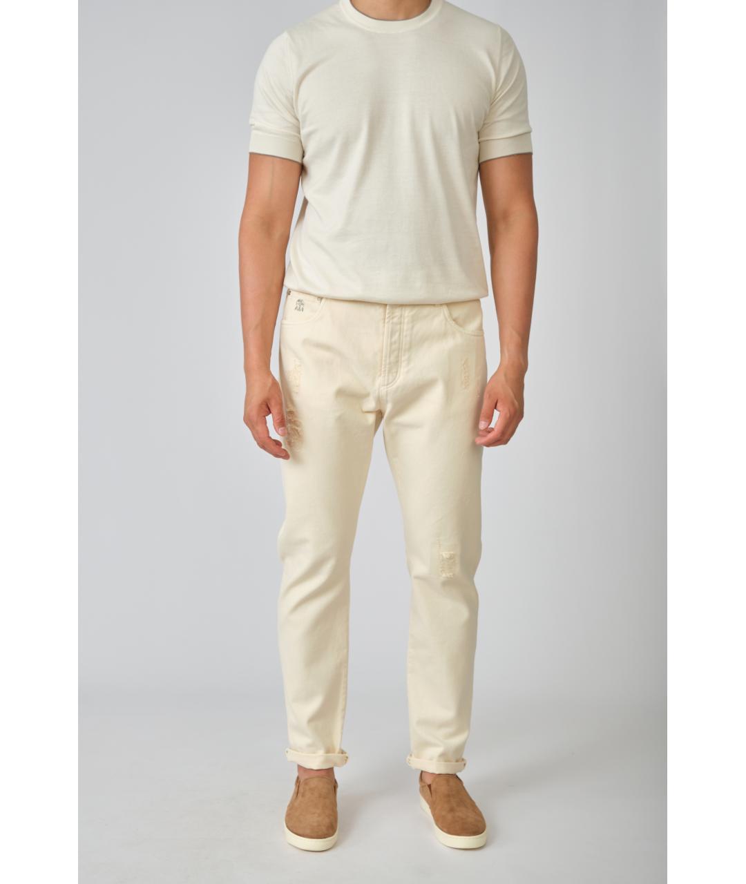 BRUNELLO CUCINELLI Белые хлопковые джинсы скинни, фото 4