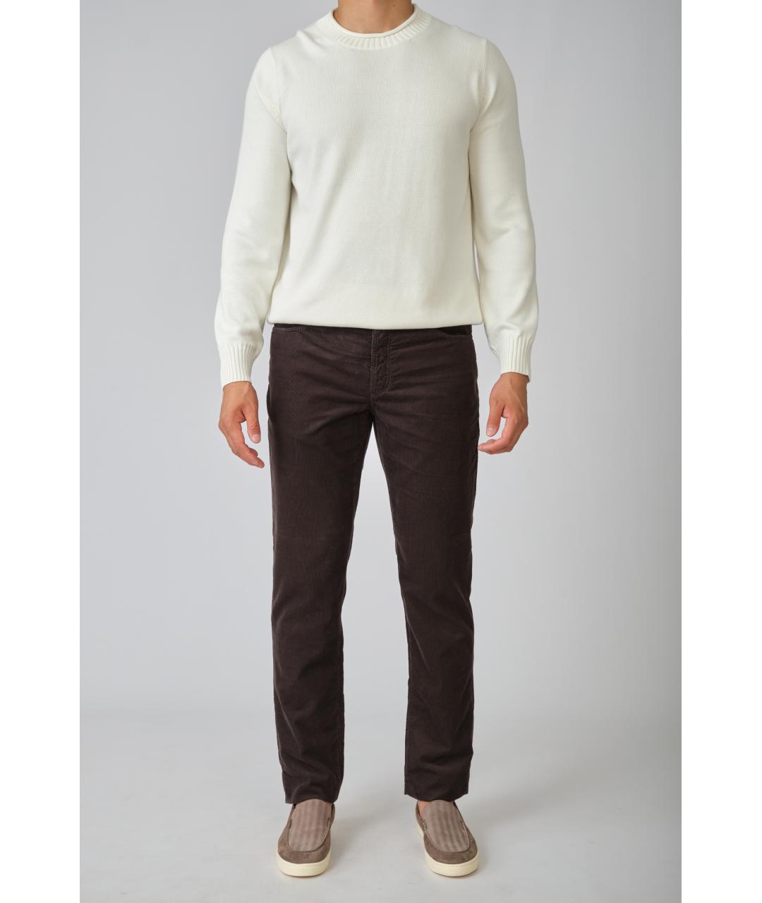 BRUNELLO CUCINELLI Коричневые хлопковые повседневные брюки, фото 4