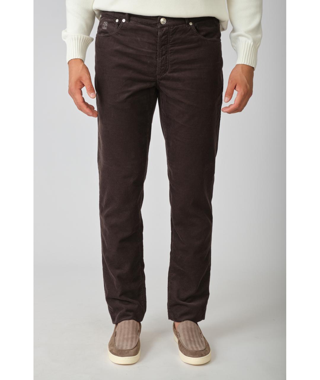 BRUNELLO CUCINELLI Коричневые хлопковые повседневные брюки, фото 5