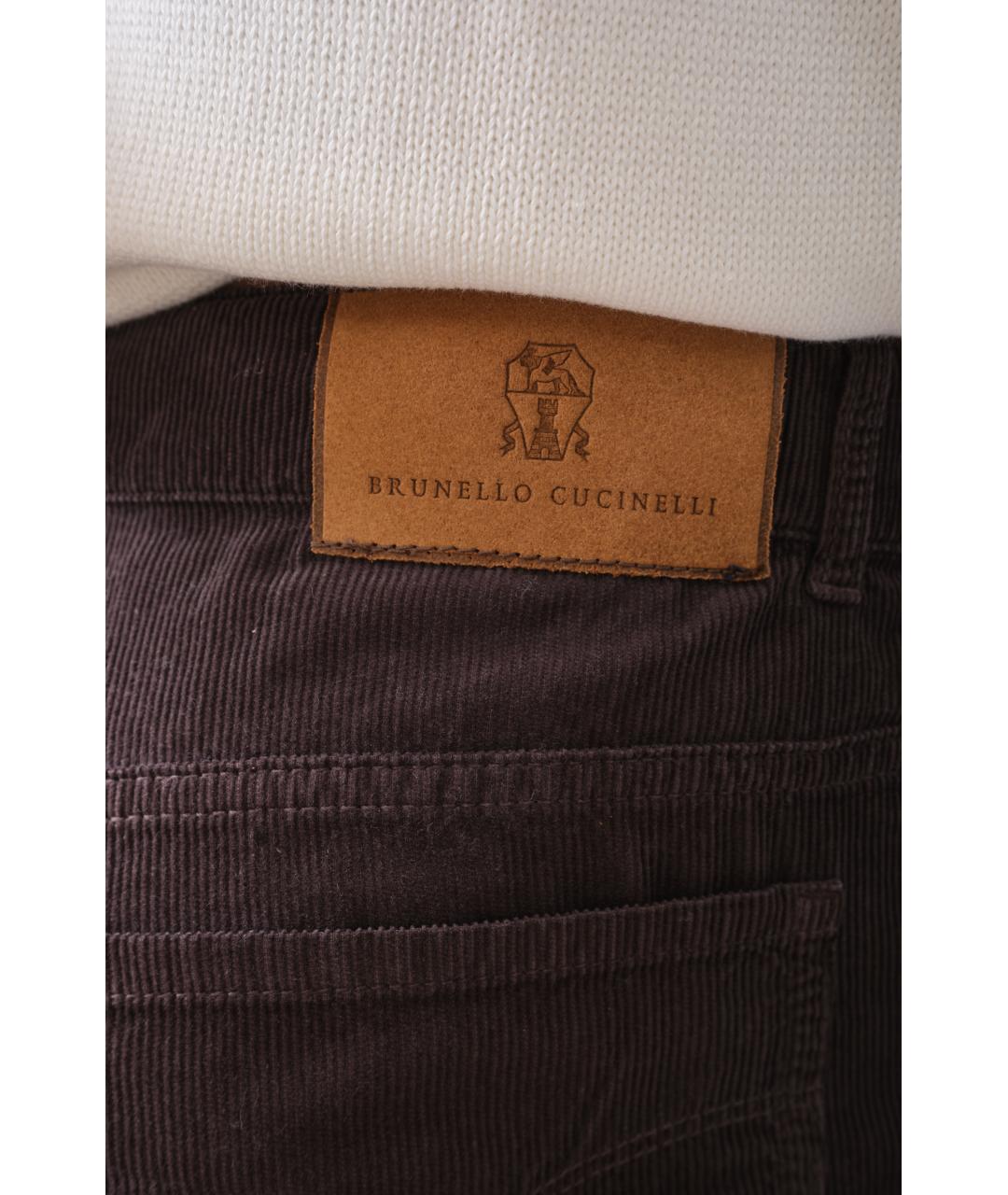 BRUNELLO CUCINELLI Коричневые хлопковые повседневные брюки, фото 3