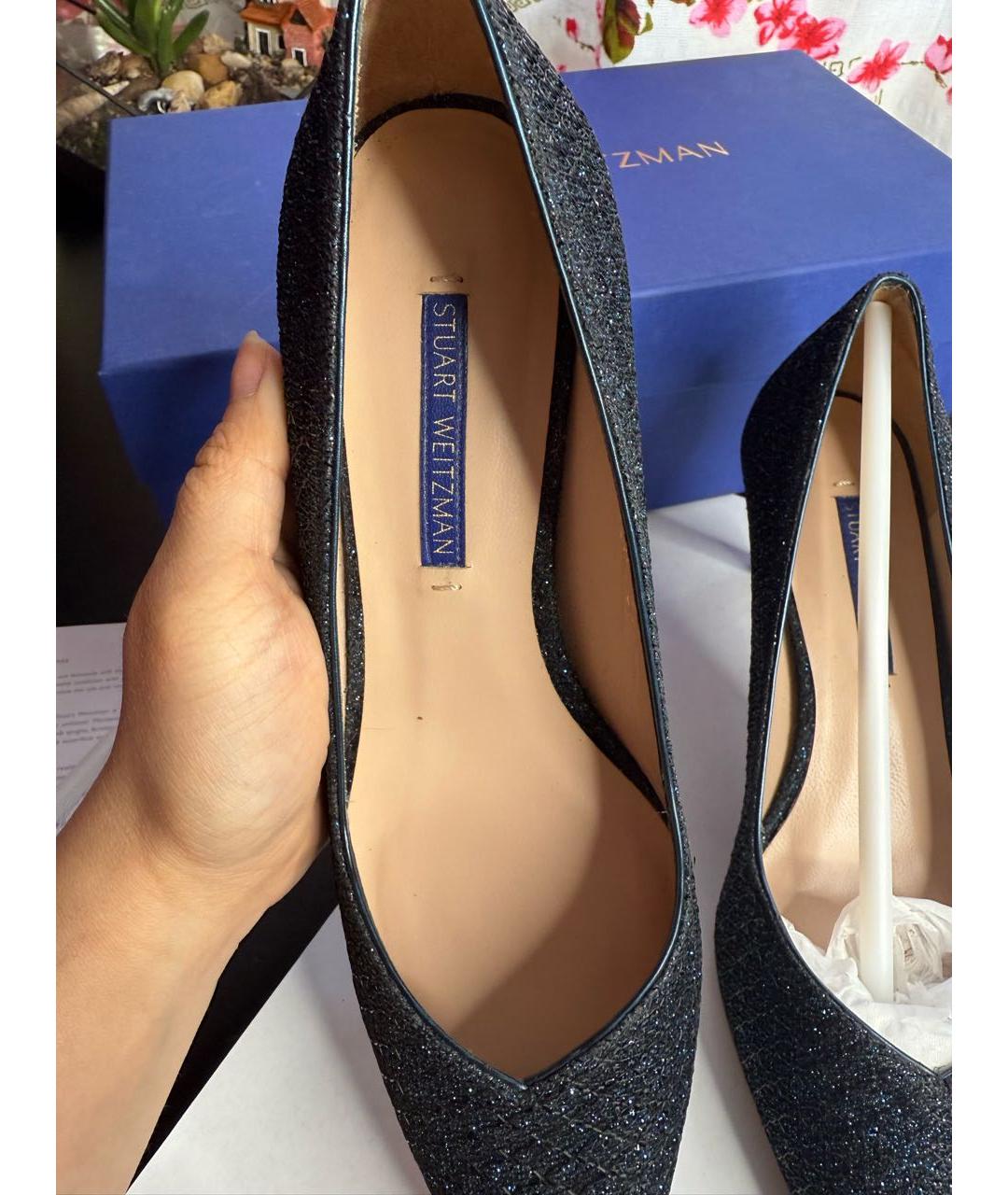 STUART WEITZMAN Темно-синие текстильные туфли, фото 3