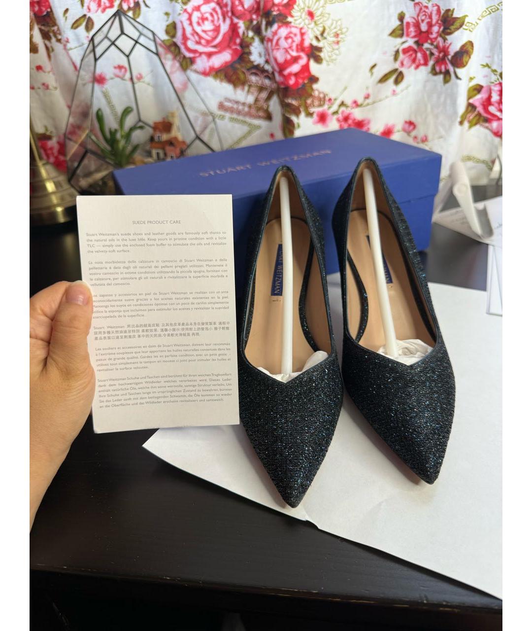STUART WEITZMAN Темно-синие текстильные туфли, фото 2