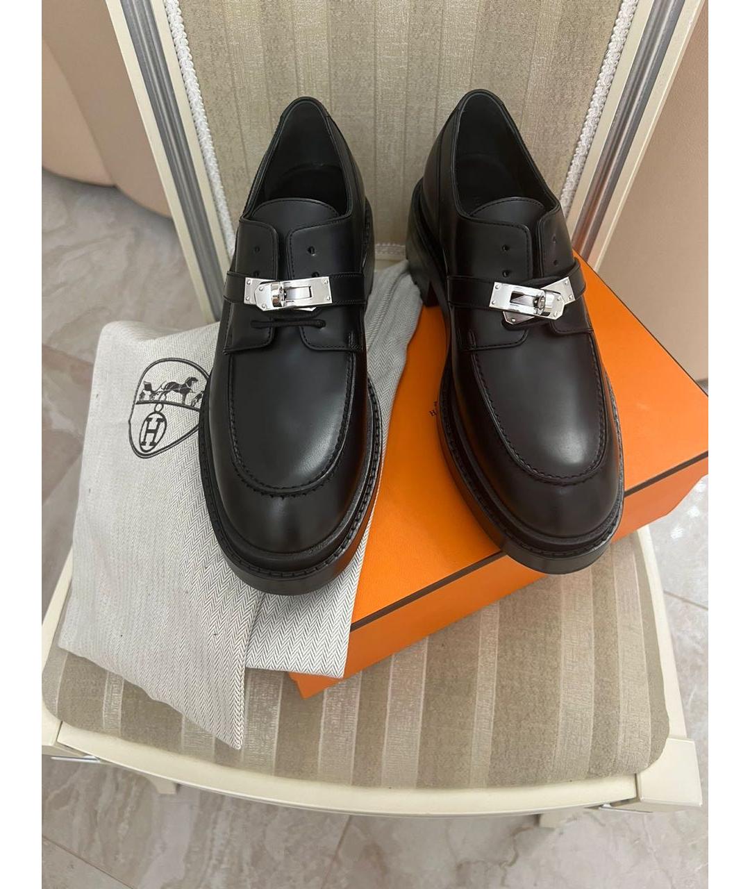 HERMES Черные кожаные брогги и оксфорды, фото 3