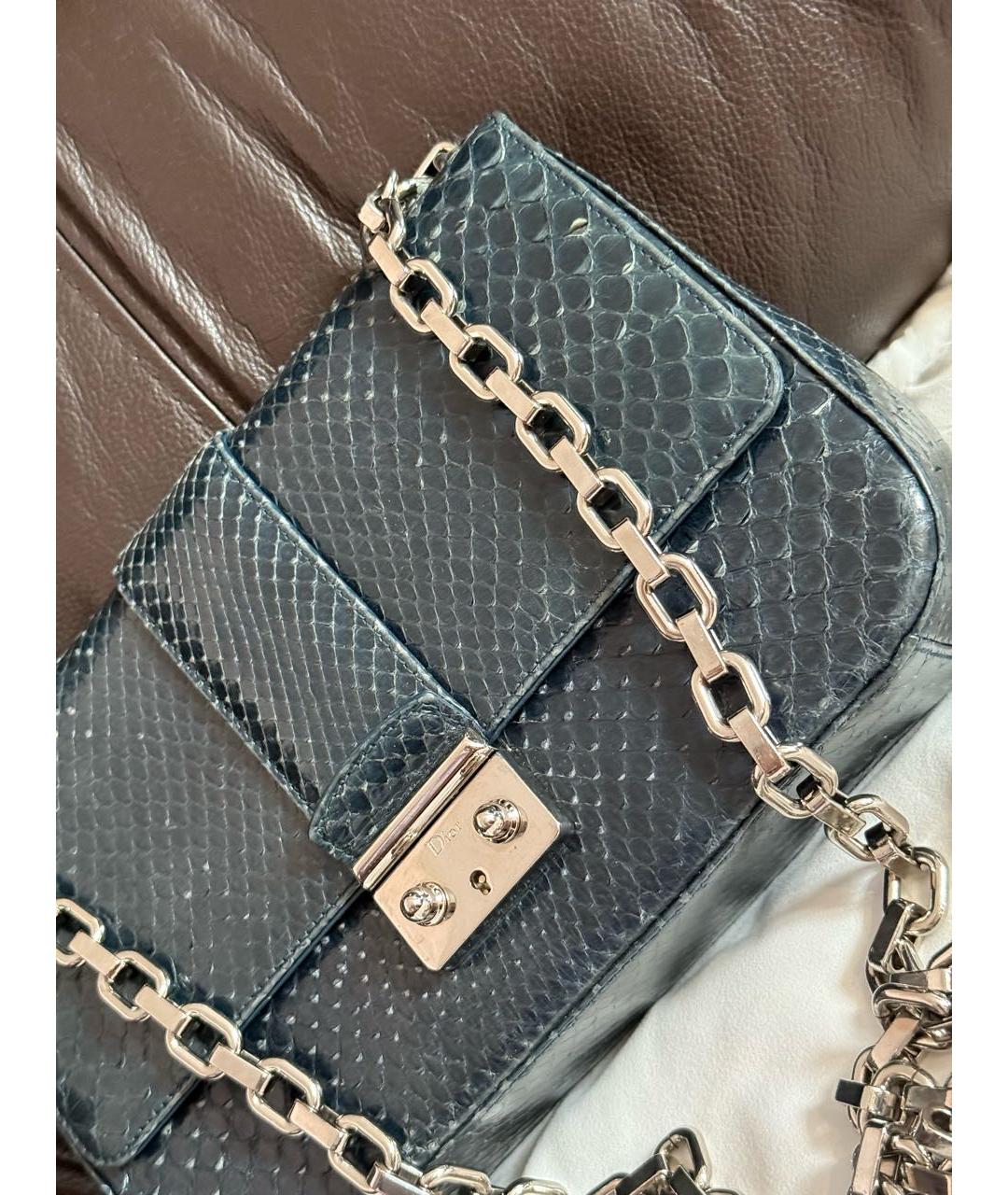CHRISTIAN DIOR Темно-синяя сумка через плечо из экзотической кожи, фото 3