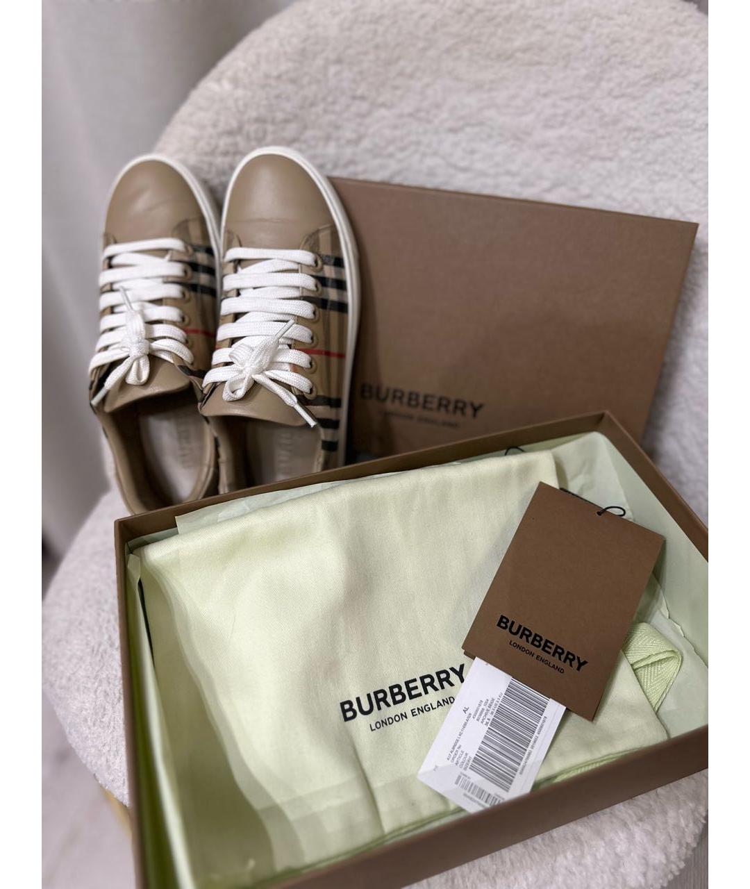 BURBERRY Бежевые кожаные кеды, фото 5