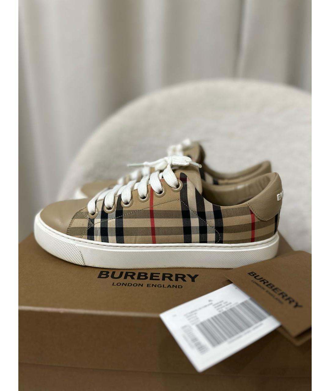 BURBERRY Бежевые кожаные кеды, фото 6