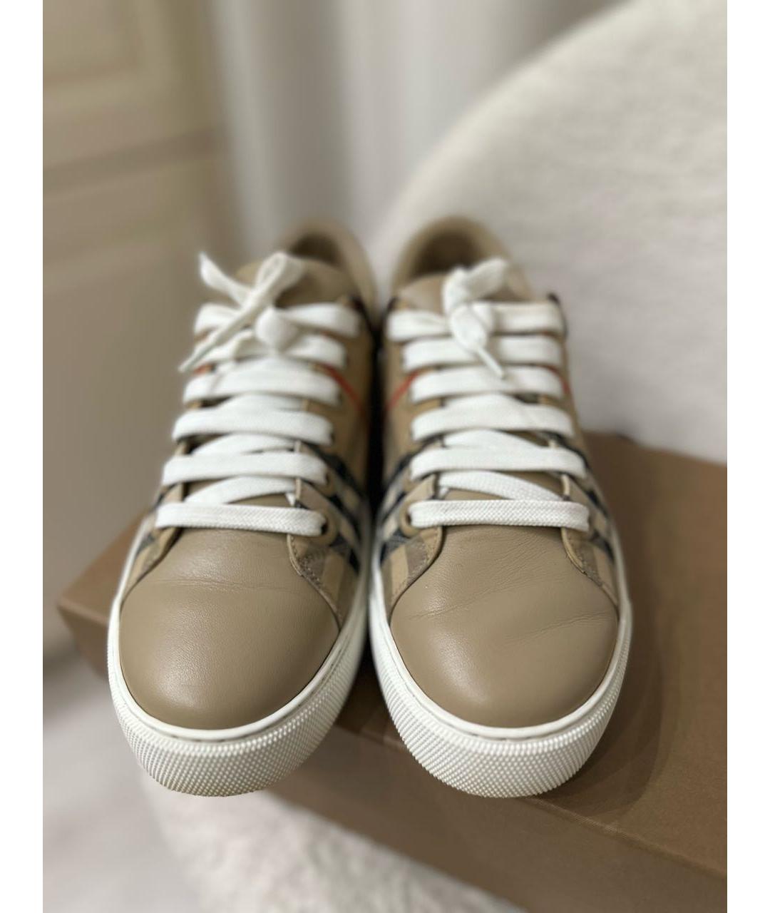 BURBERRY Бежевые кожаные кеды, фото 2