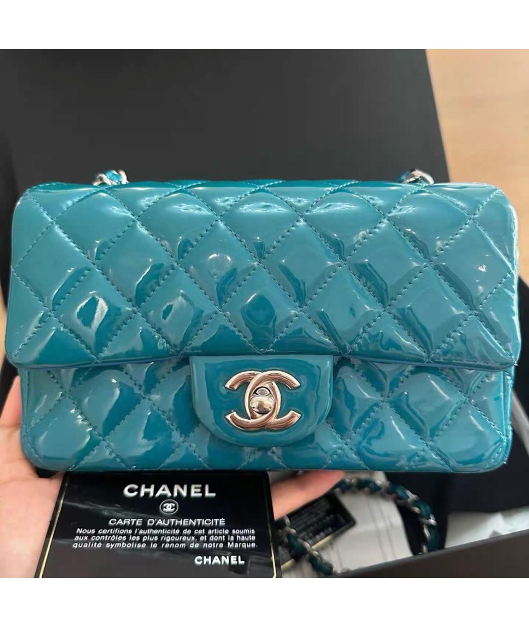 CHANEL Бирюзовая кожаная сумка через плечо, фото 8