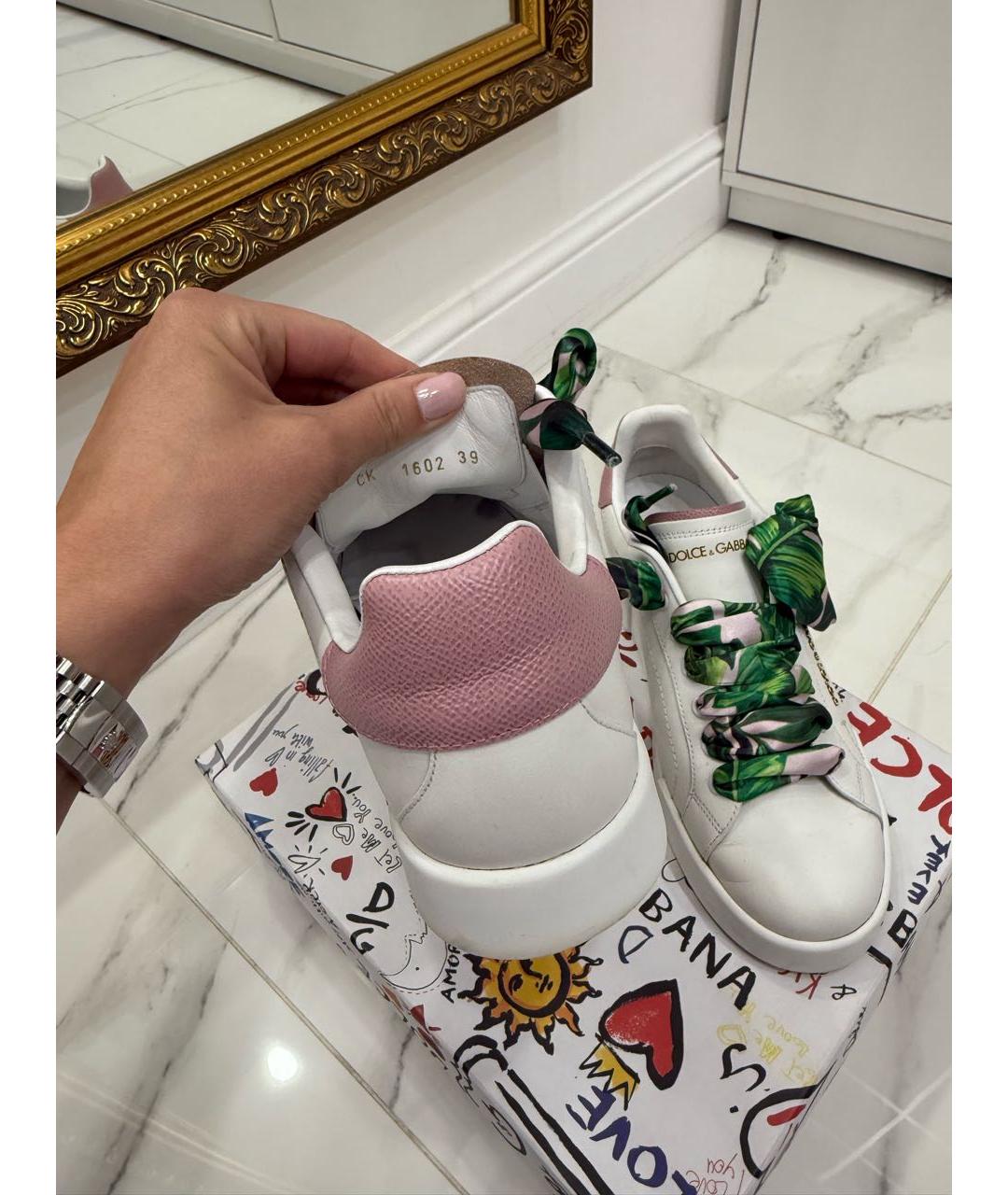 DOLCE&GABBANA Белые кожаные кроссовки, фото 4