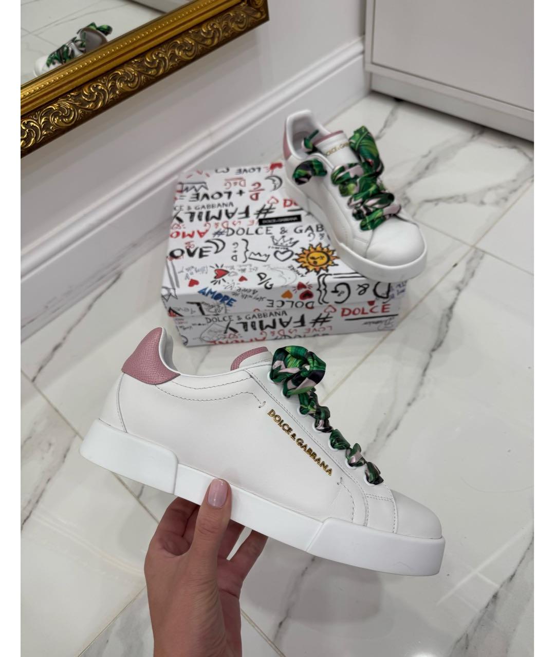 DOLCE&GABBANA Белые кожаные кроссовки, фото 3