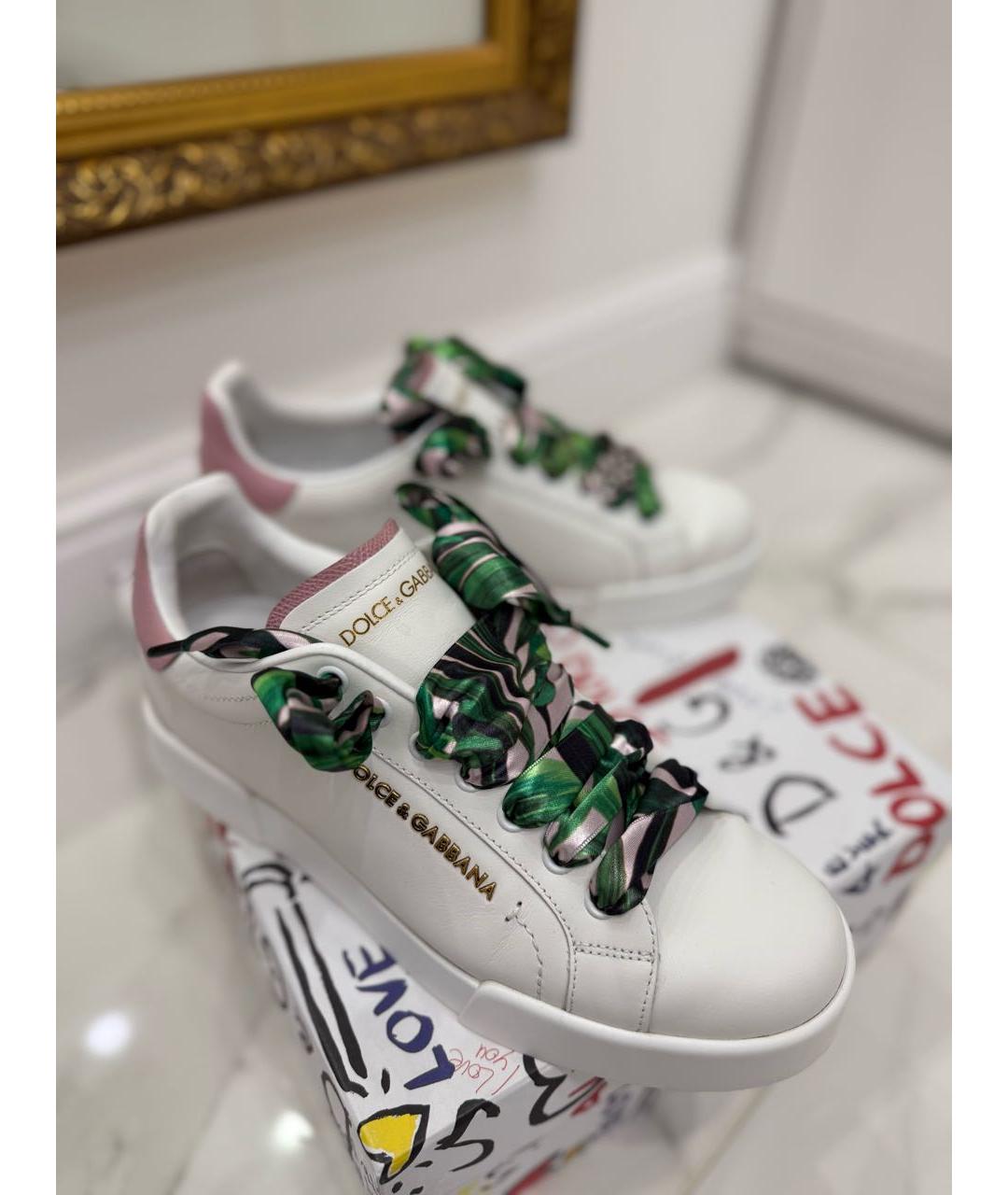 DOLCE&GABBANA Белые кожаные кроссовки, фото 6
