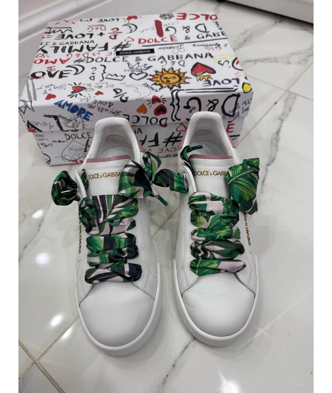 DOLCE&GABBANA Белые кожаные кроссовки, фото 8