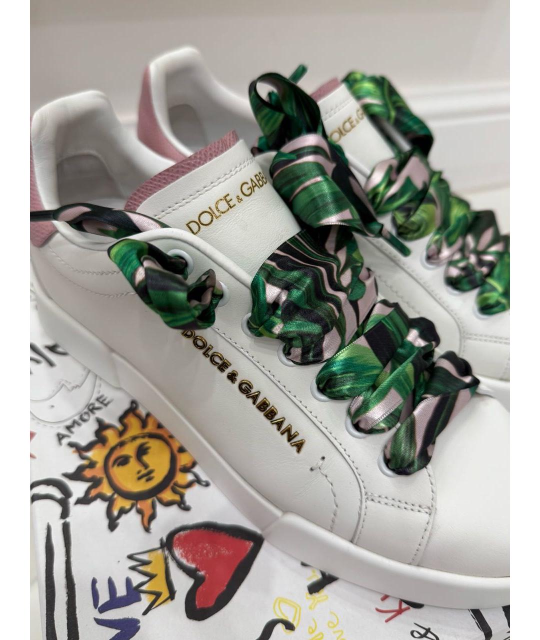DOLCE&GABBANA Белые кожаные кроссовки, фото 2