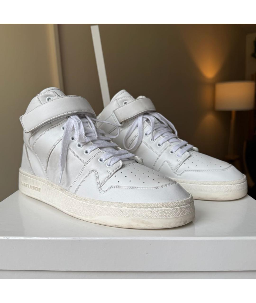 SAINT LAURENT Белые кожаные высокие кроссовки / кеды, фото 2