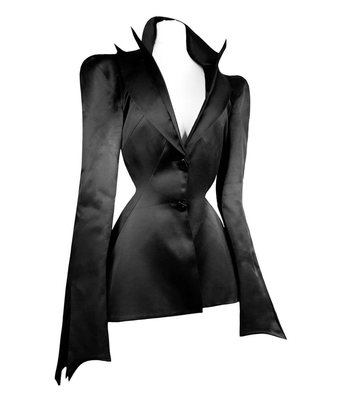 THIERRY MUGLER VINTAGE Черный шелковый жакет/пиджак, фото 5