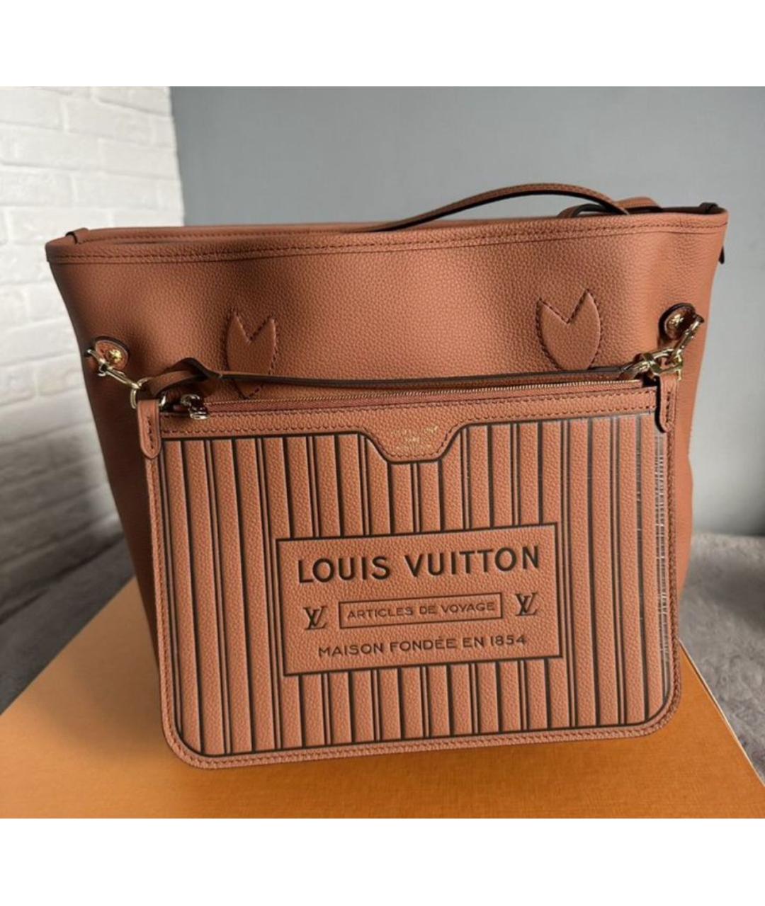 LOUIS VUITTON Коричневая кожаная сумка тоут, фото 8