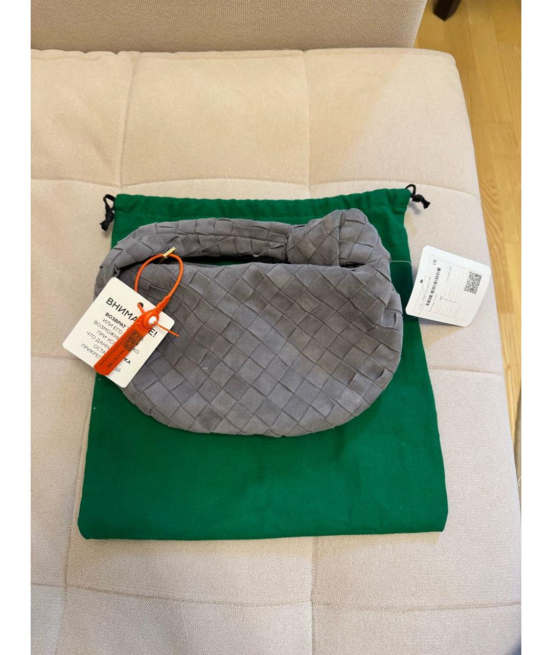BOTTEGA VENETA Антрацитовая замшевая сумка с короткими ручками, фото 4