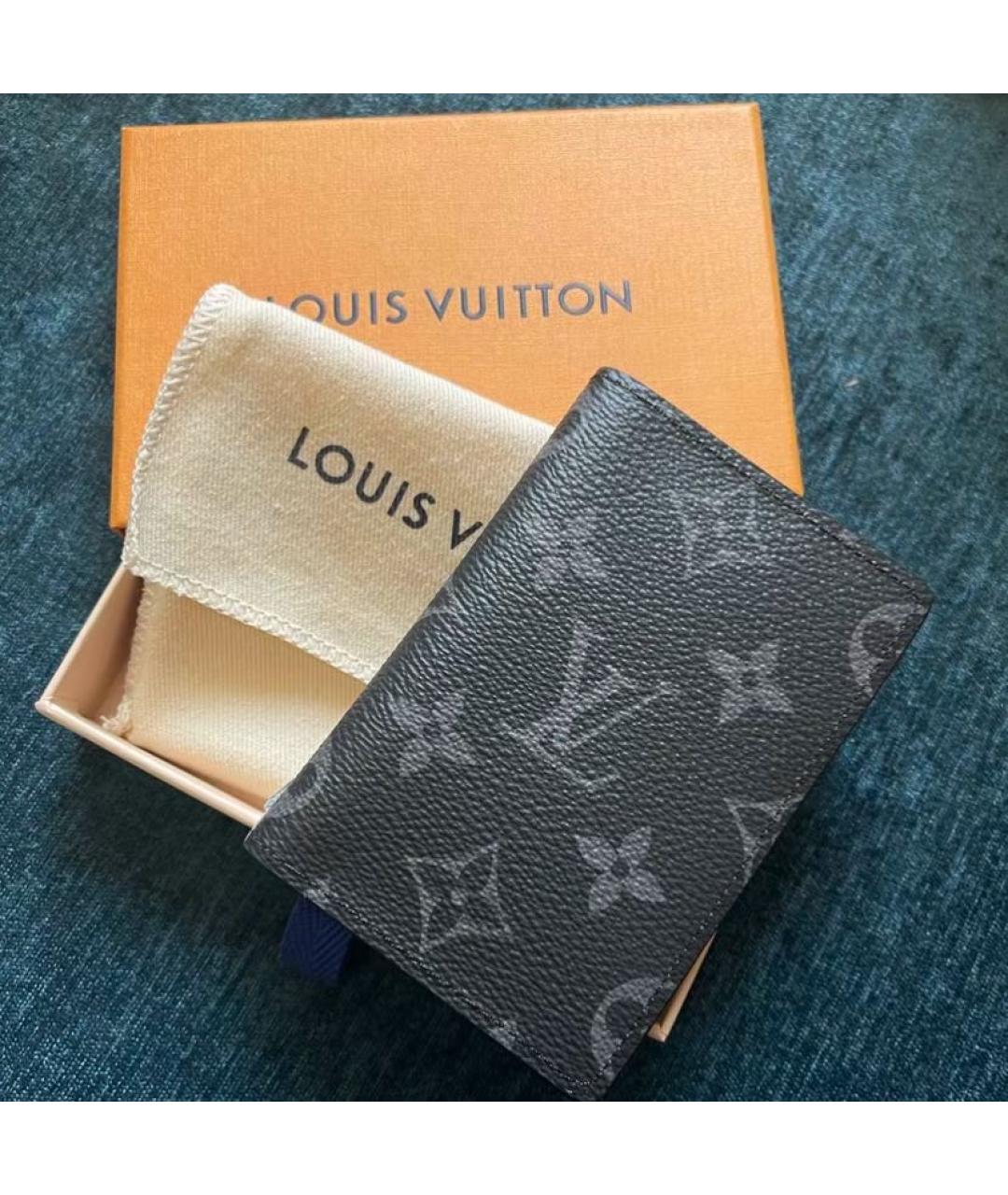 LOUIS VUITTON Черный кожаный кардхолдер, фото 4