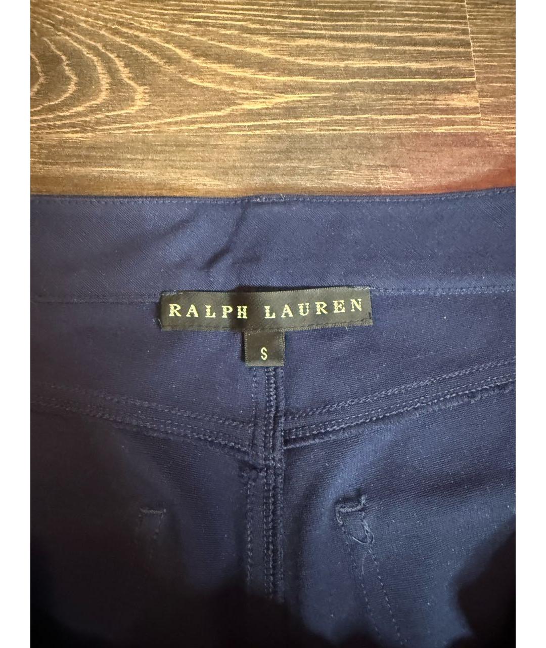 RALPH LAUREN Темно-синие хлопко-эластановые прямые брюки, фото 4