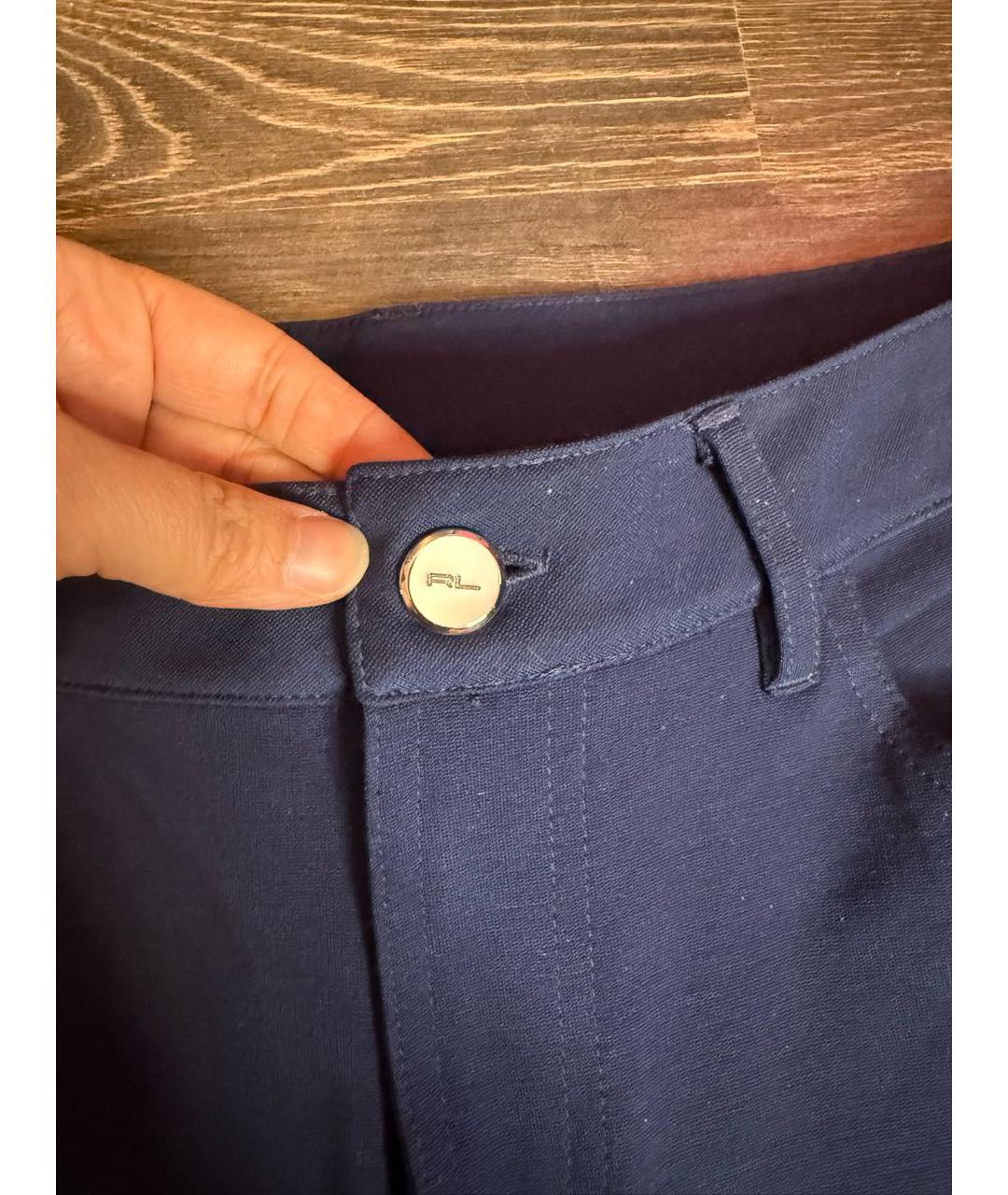 RALPH LAUREN Темно-синие хлопко-эластановые прямые брюки, фото 3