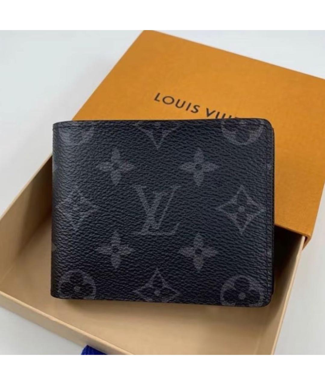 LOUIS VUITTON Черный кожаный кошелек, фото 4