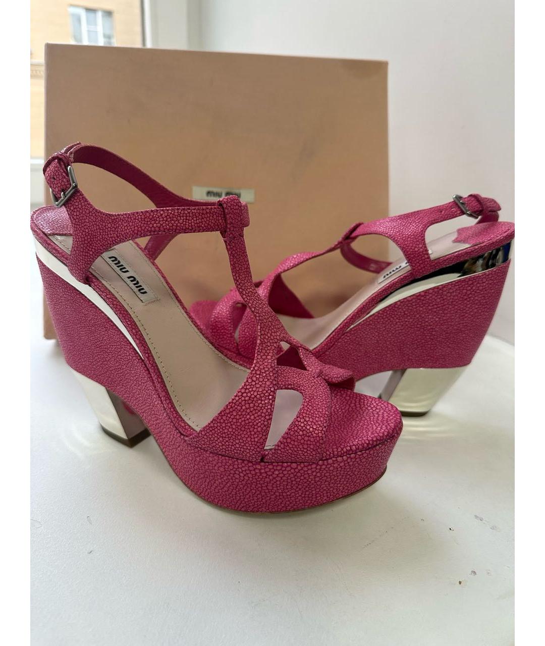 MIU MIU Розовые кожаные босоножки, фото 5