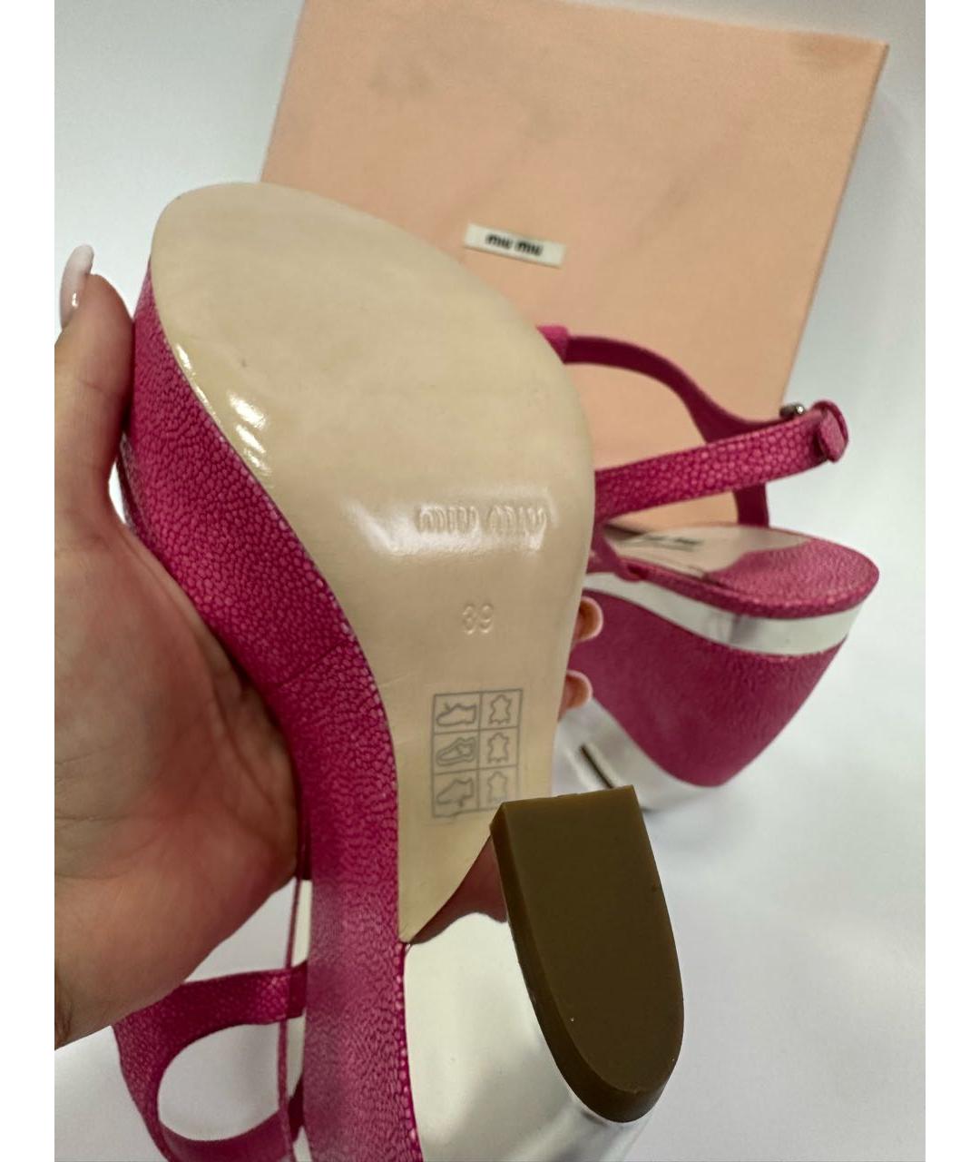 MIU MIU Розовые кожаные босоножки, фото 7
