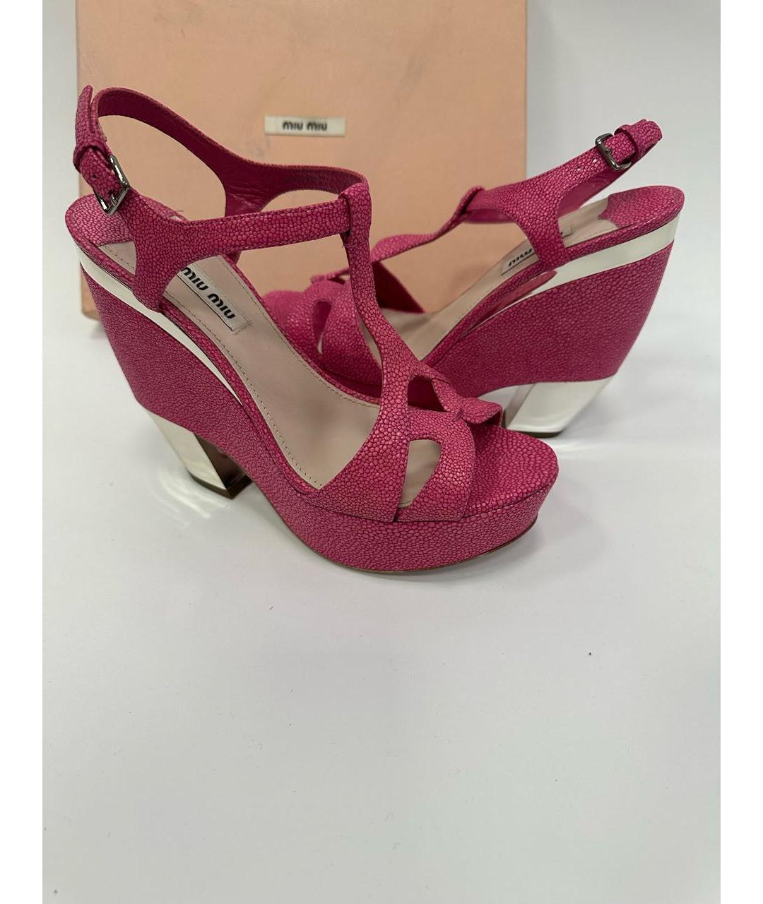 MIU MIU Розовые кожаные босоножки, фото 8