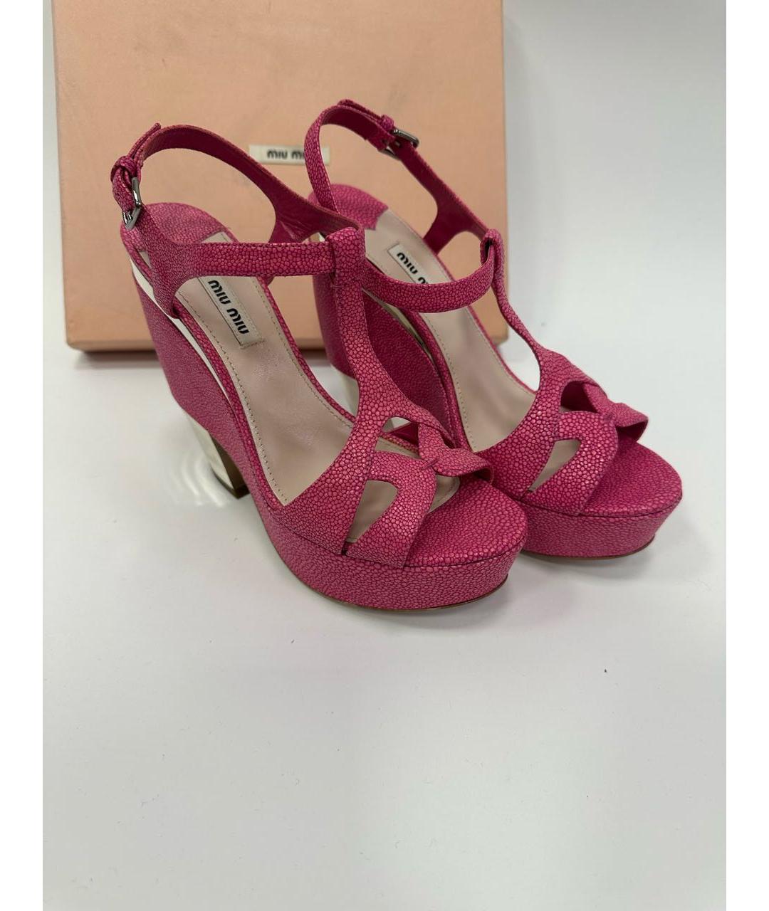MIU MIU Розовые кожаные босоножки, фото 2