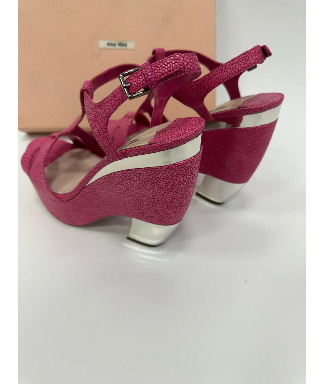 MIU MIU Розовые кожаные босоножки, фото 4