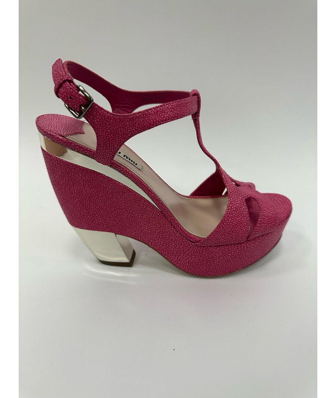 MIU MIU Розовые кожаные босоножки, фото 9