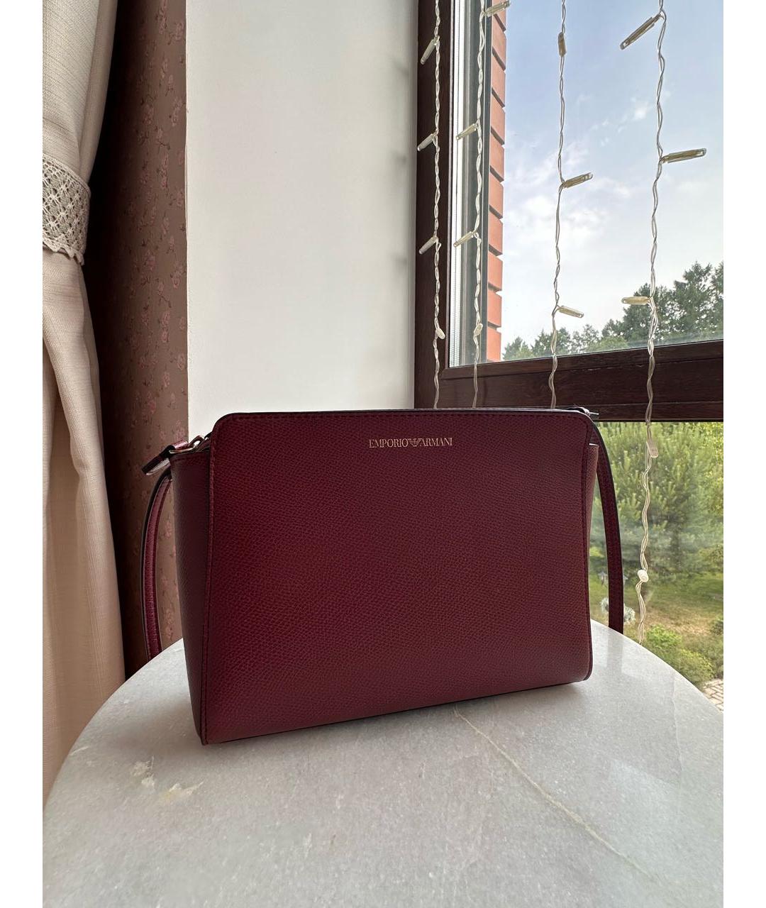 EMPORIO ARMANI Бордовая кожаная сумка через плечо, фото 4