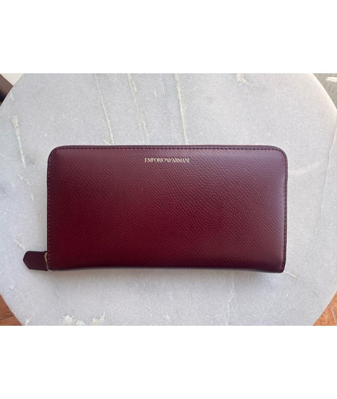 EMPORIO ARMANI Бордовый кожаный кошелек, фото 5
