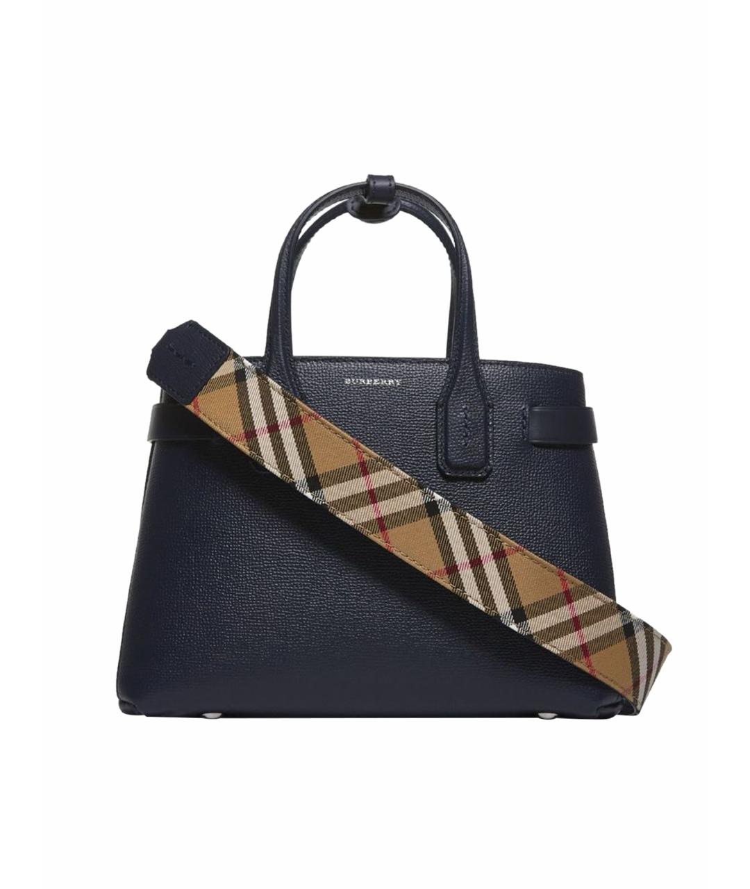 BURBERRY Темно-синяя кожаная сумка с короткими ручками, фото 1