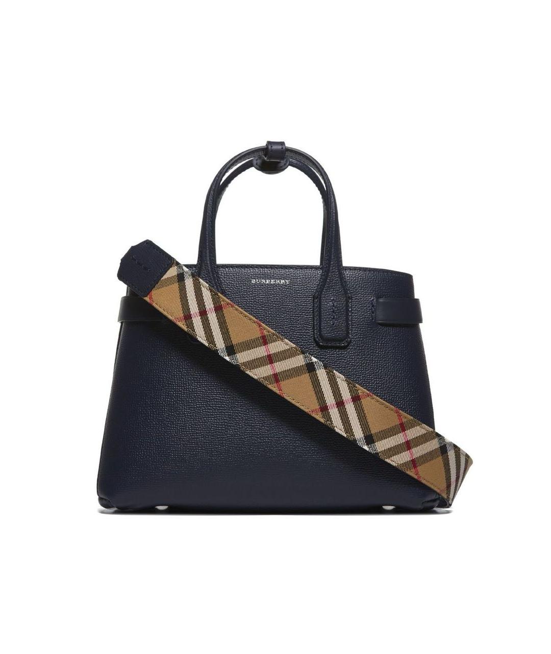 BURBERRY Темно-синяя кожаная сумка с короткими ручками, фото 5