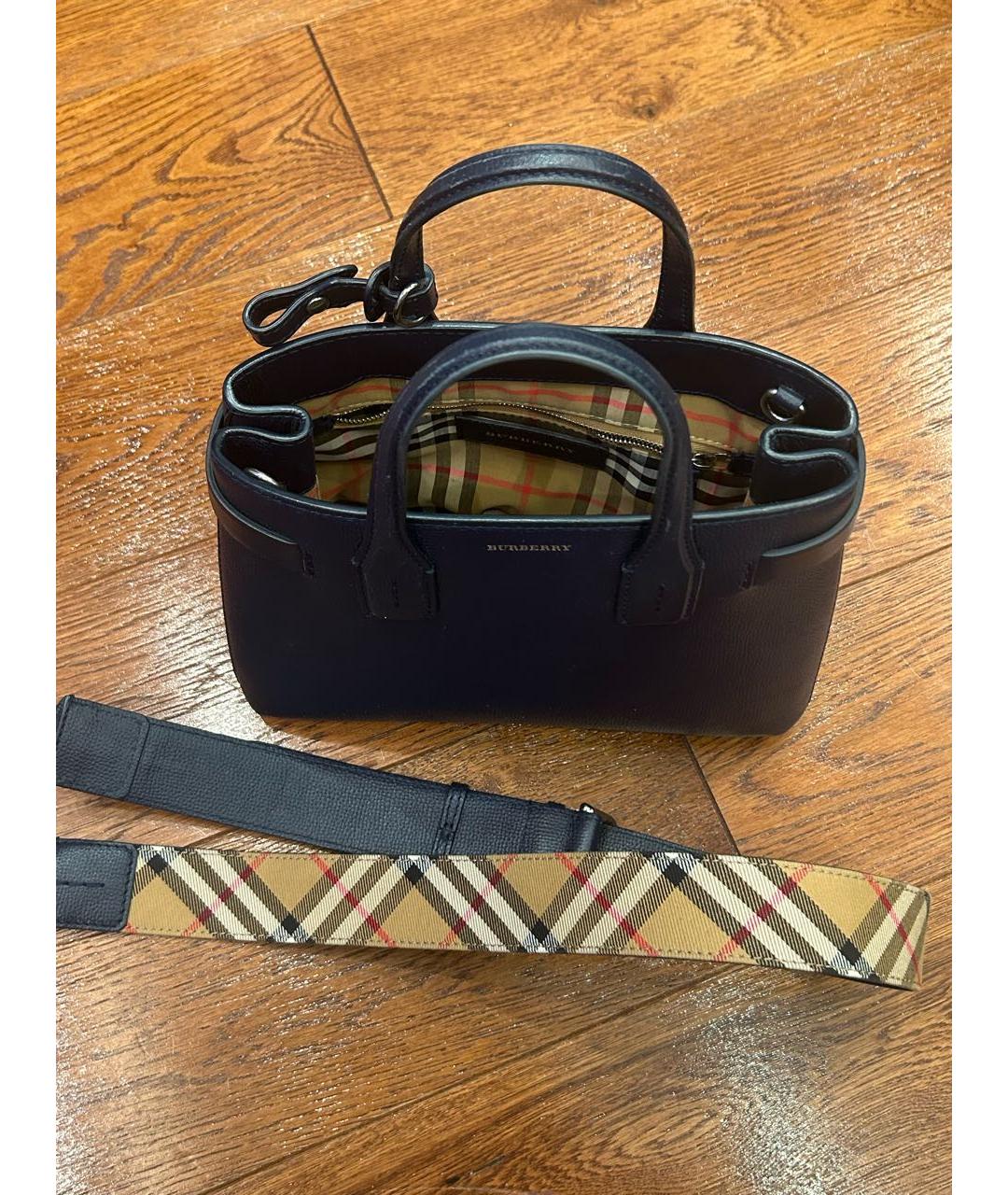 BURBERRY Темно-синяя кожаная сумка с короткими ручками, фото 3