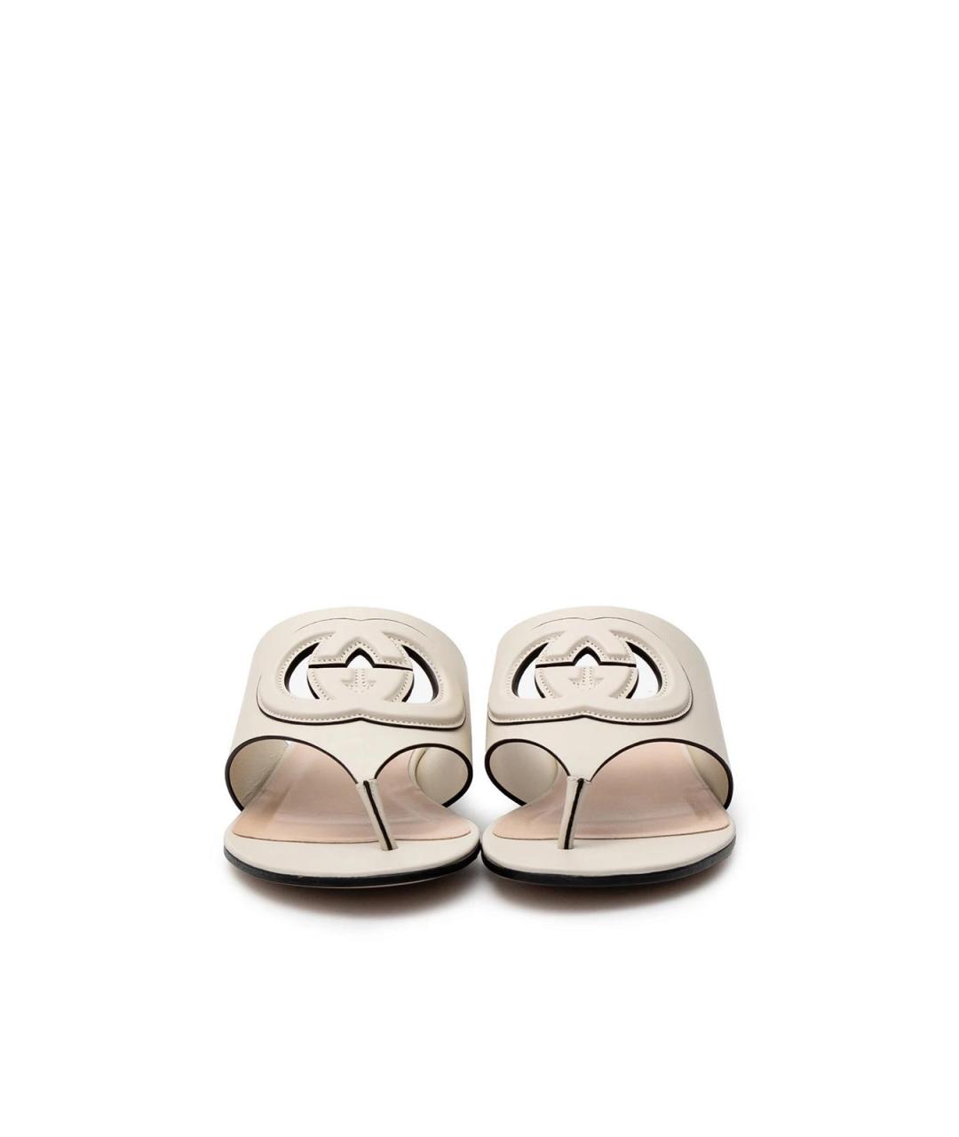GUCCI Белые кожаные шлепанцы, фото 4