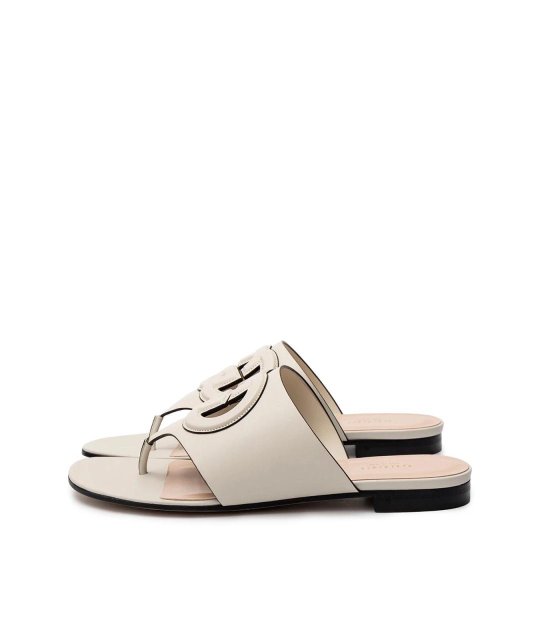 GUCCI Белые кожаные шлепанцы, фото 5