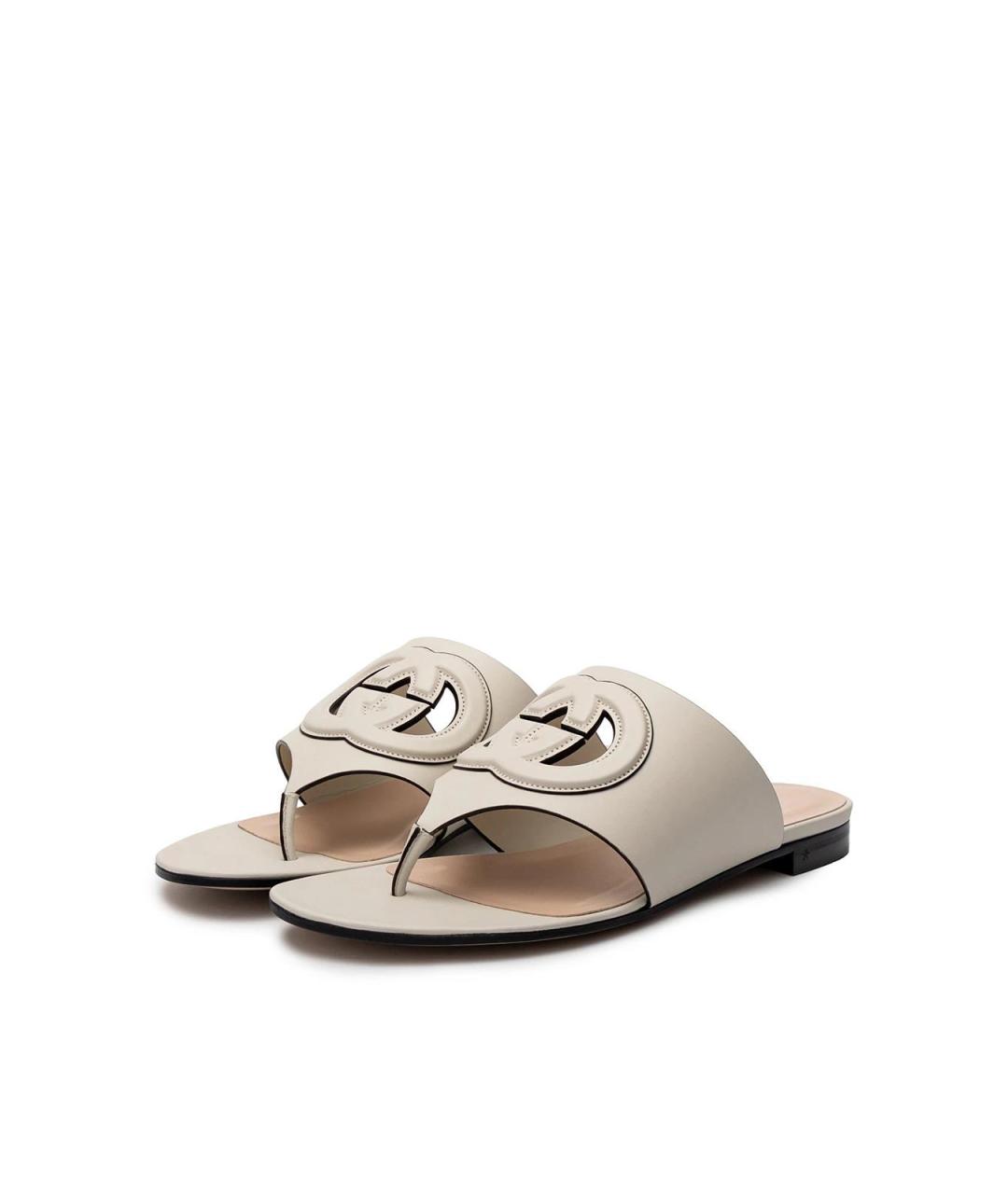 GUCCI Белые кожаные шлепанцы, фото 2