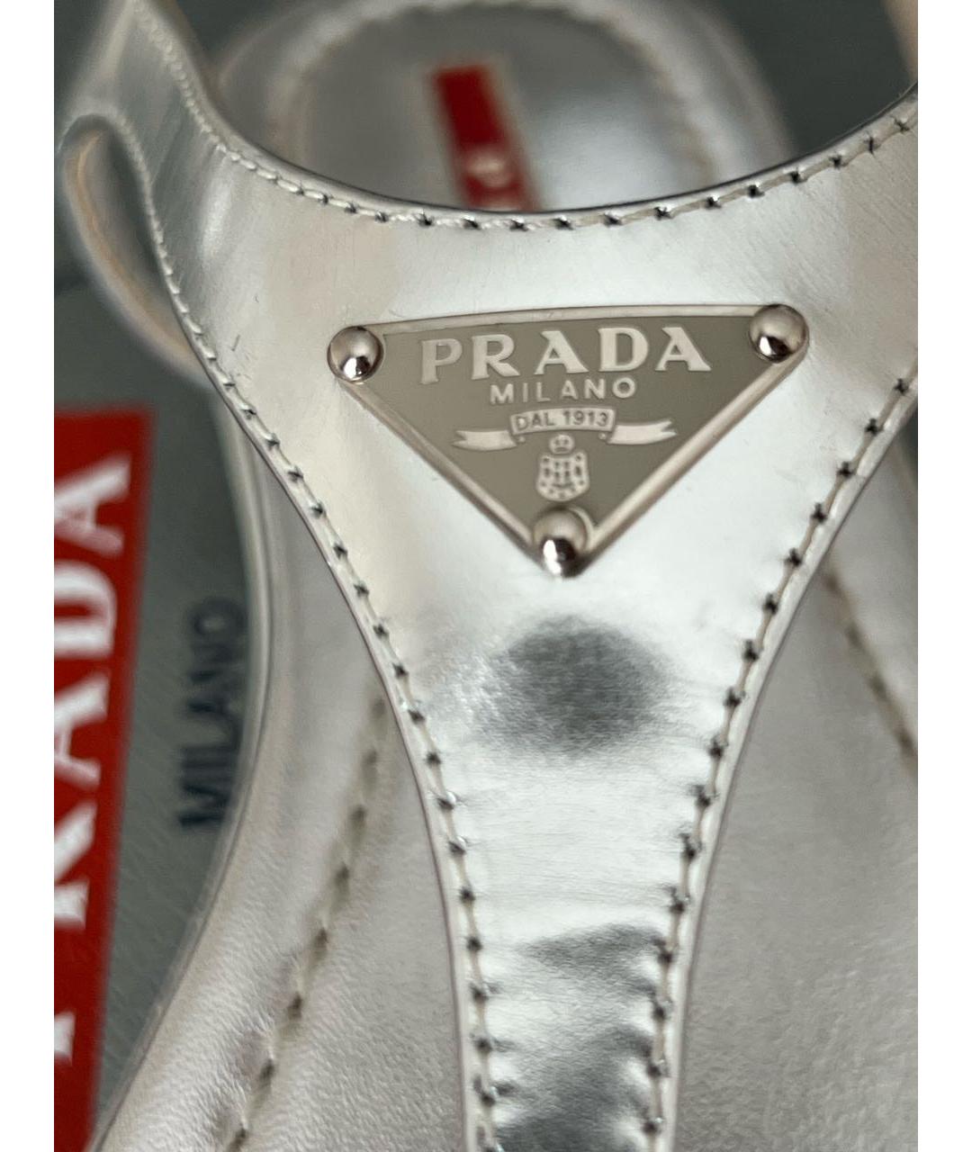PRADA Серебряные кожаные сандалии, фото 4
