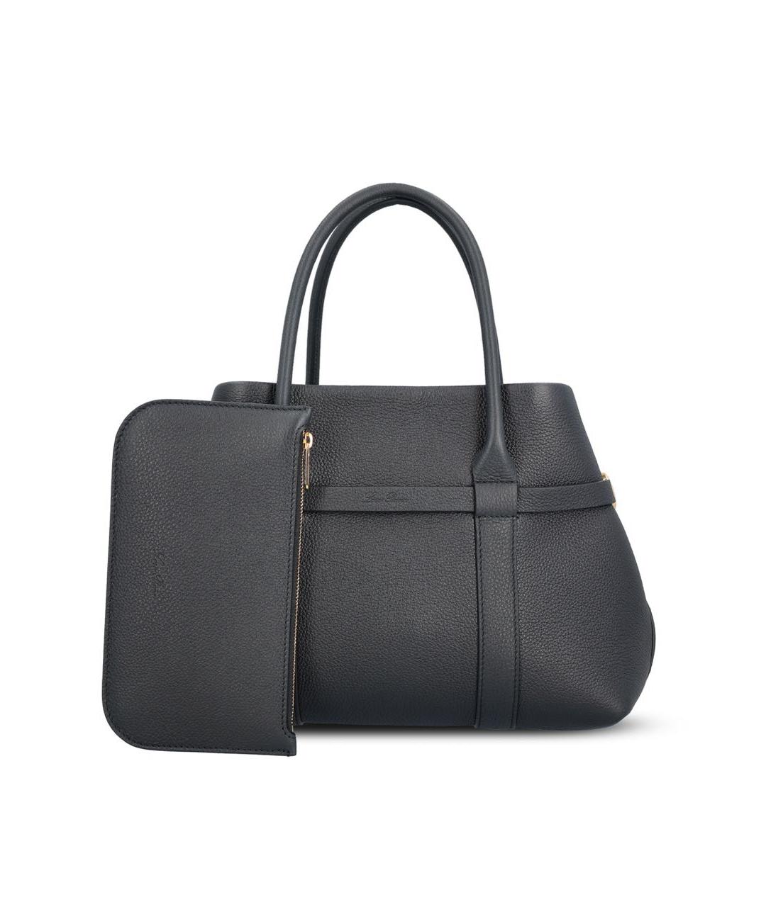 LORO PIANA Черная кожаная сумка тоут, фото 1