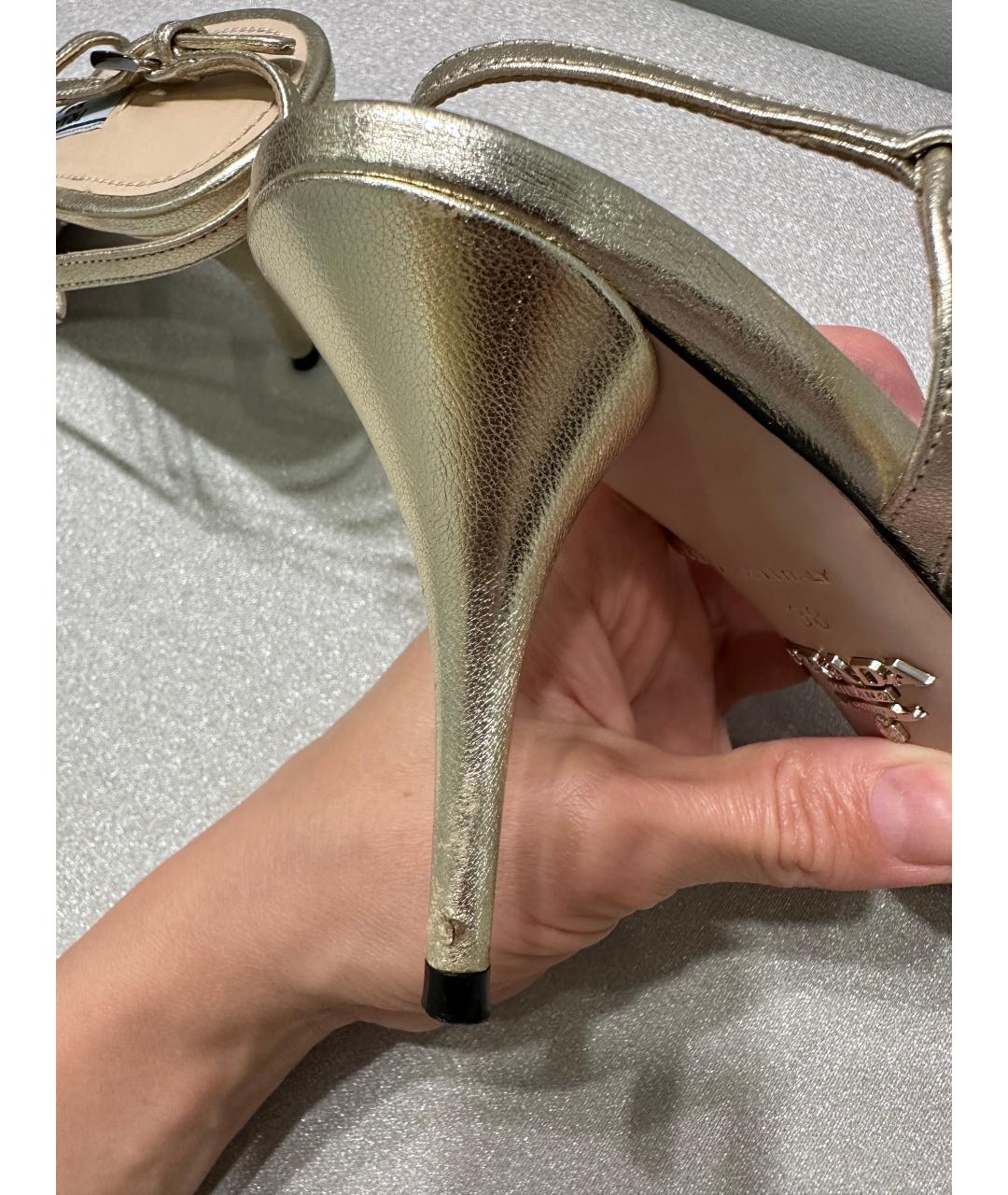 PRADA Золотые кожаные босоножки, фото 7