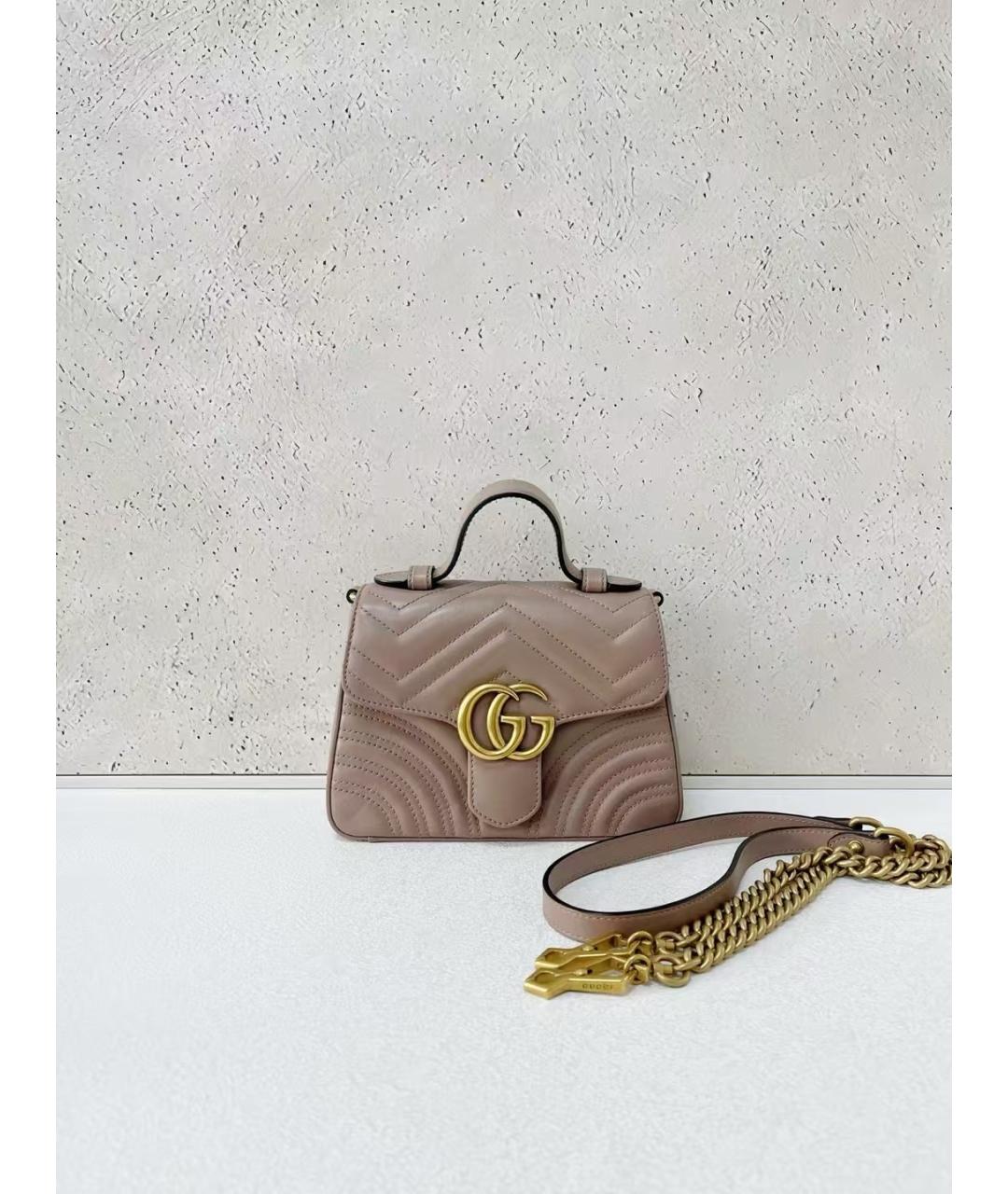 GUCCI Бежевая кожаная сумка с короткими ручками, фото 7