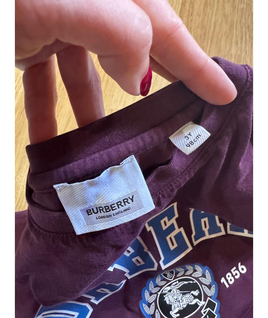 BURBERRY Бордовая хлопковая детская футболка, фото 3