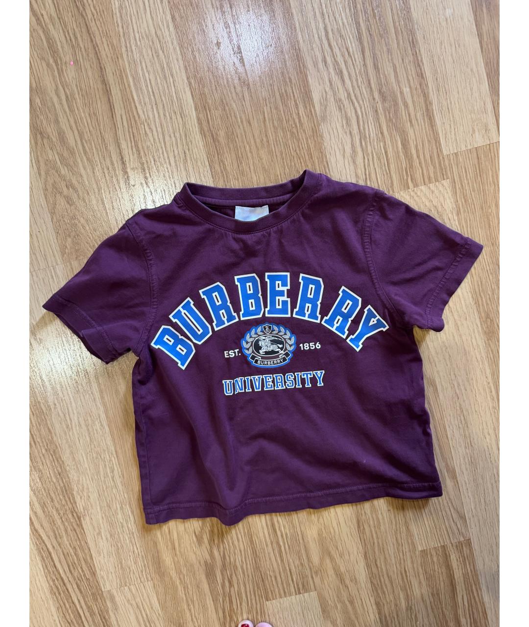 BURBERRY Бордовая хлопковая детская футболка, фото 2
