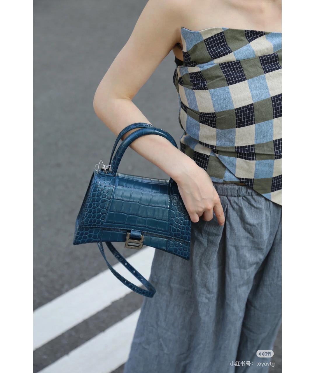 BALENCIAGA Темно-синяя кожаная сумка с короткими ручками, фото 6