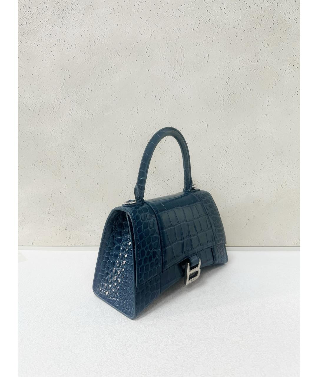 BALENCIAGA Темно-синяя кожаная сумка с короткими ручками, фото 3