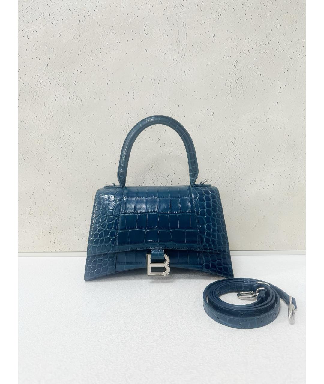 BALENCIAGA Темно-синяя кожаная сумка с короткими ручками, фото 7