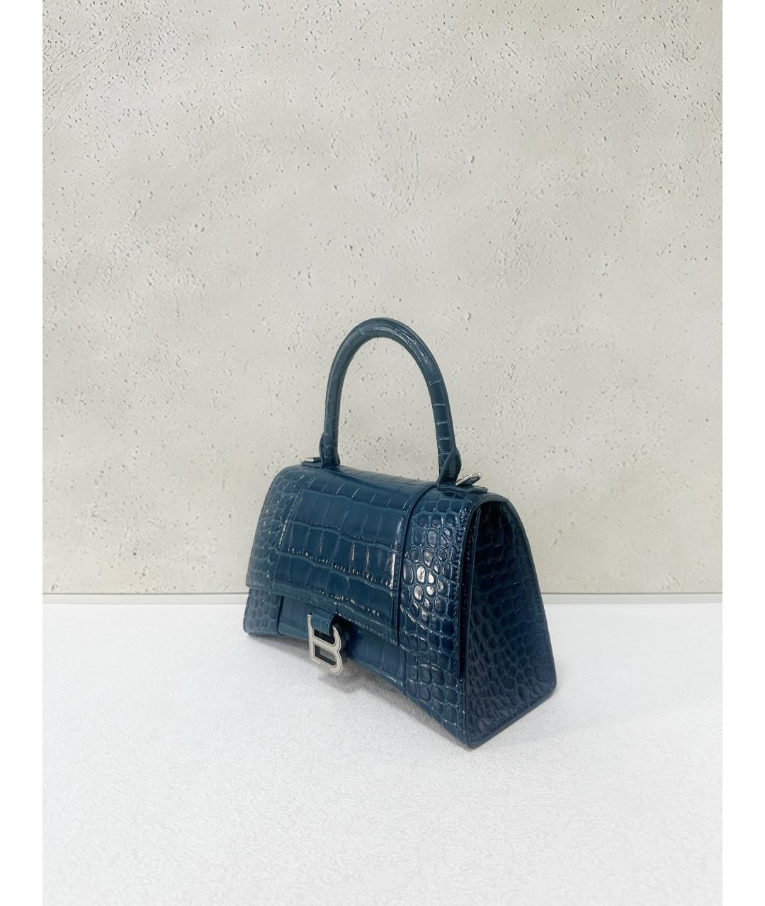 BALENCIAGA Темно-синяя кожаная сумка с короткими ручками, фото 4