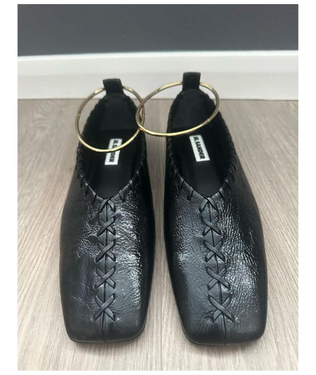JIL SANDER Черные кожаные балетки, фото 2